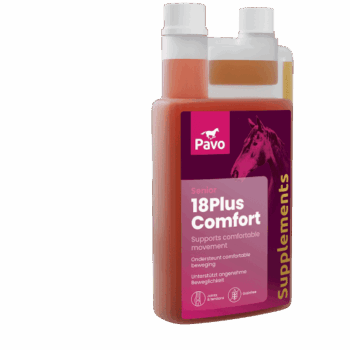Pavo 18Plus Comfort 1L – flytande tillskott för seniorhästar som stödjer leder och rörlighet